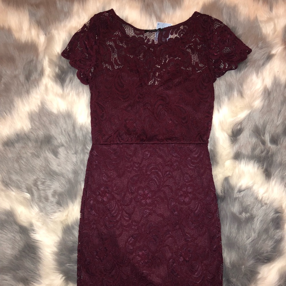 Burgundy lace cocktail dress